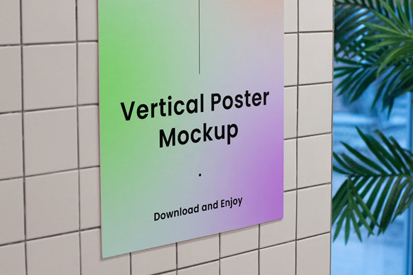 Perspective View of Vertical Poster Mockup on Wall FREE PSD