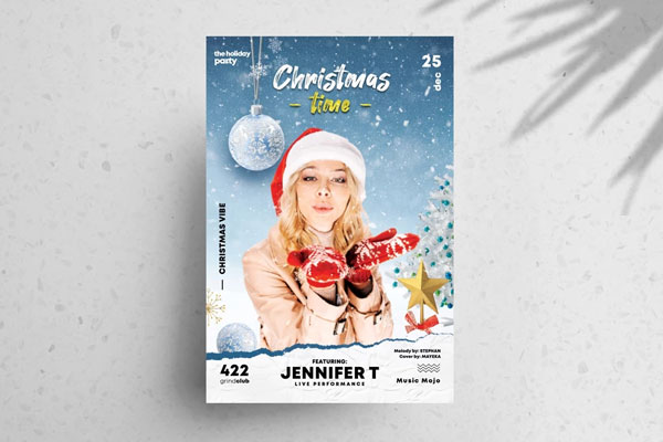 Snowy Ornamental Christmas Event Flyer Template FREE PSD