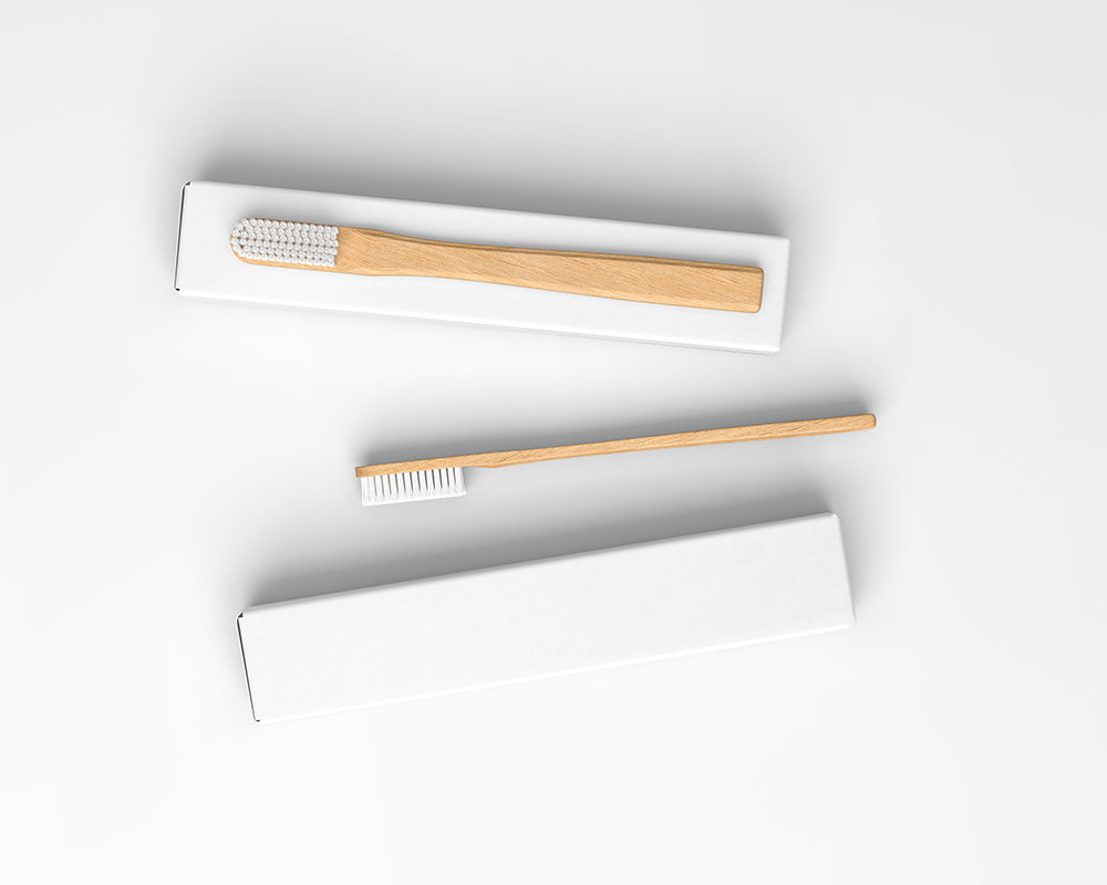 Top View of 2 Box Mockups with 2 Bamboo Toothbrushes FREE PSD