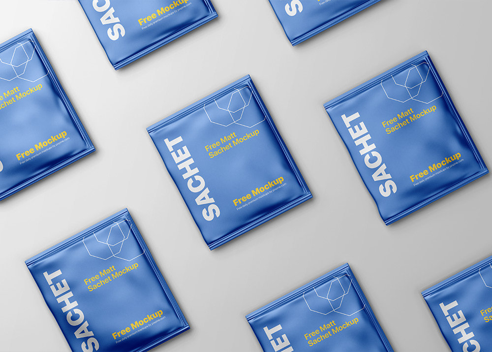 Top View of Grid Matt Sachet Packaging Mockup Free Download | Resource Boy