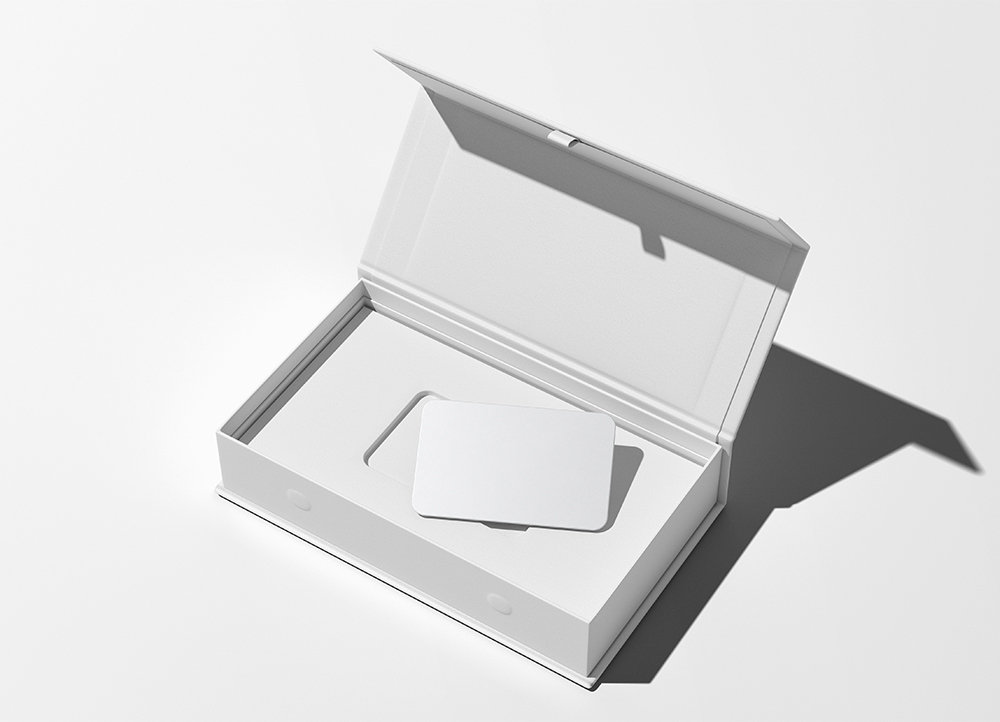 Top View of Open Magnetic Box Mockup with Membership Card FREE PSD