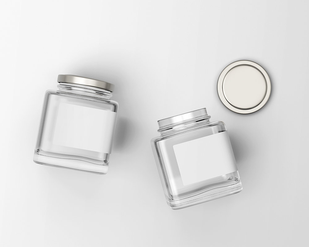 2 Square Glass Jars Mockup in Top View FREE PSD