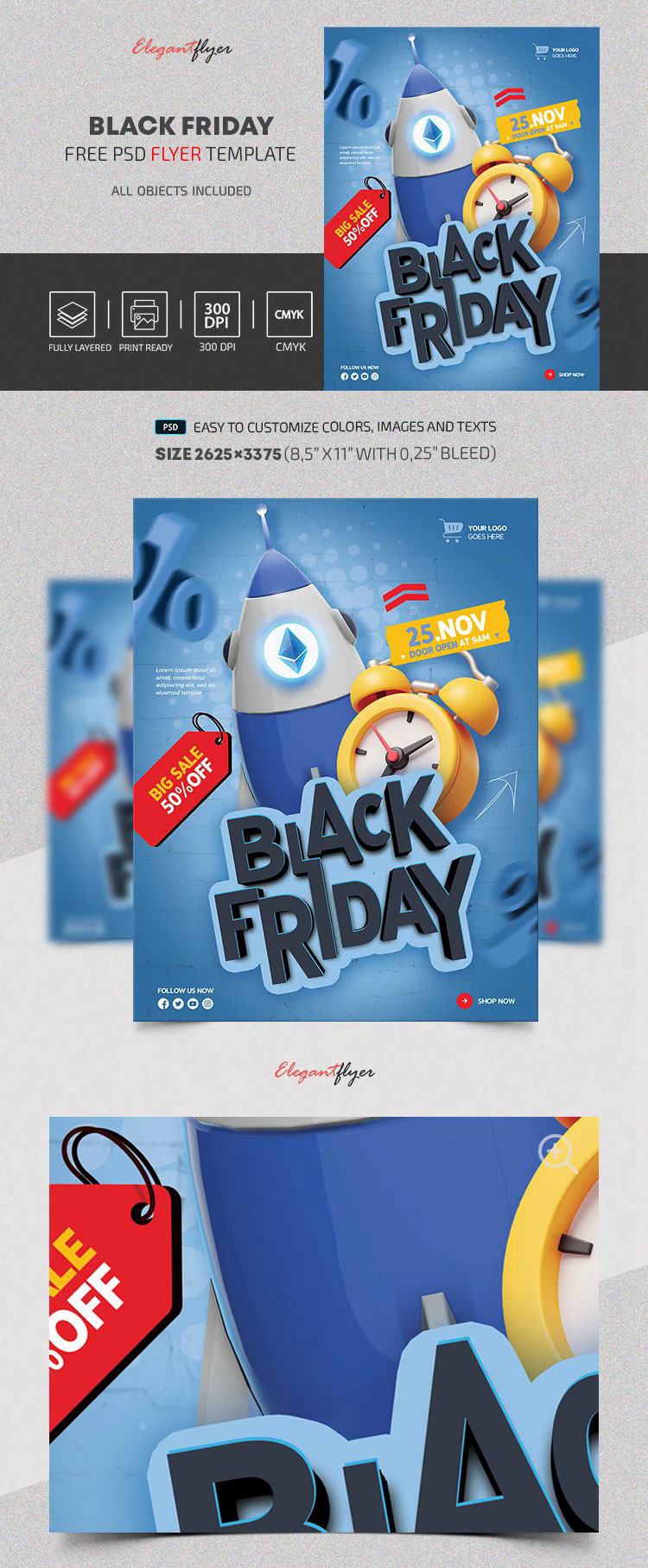 Creative Illustrative Black Friday Flyer Template FREE PSD
