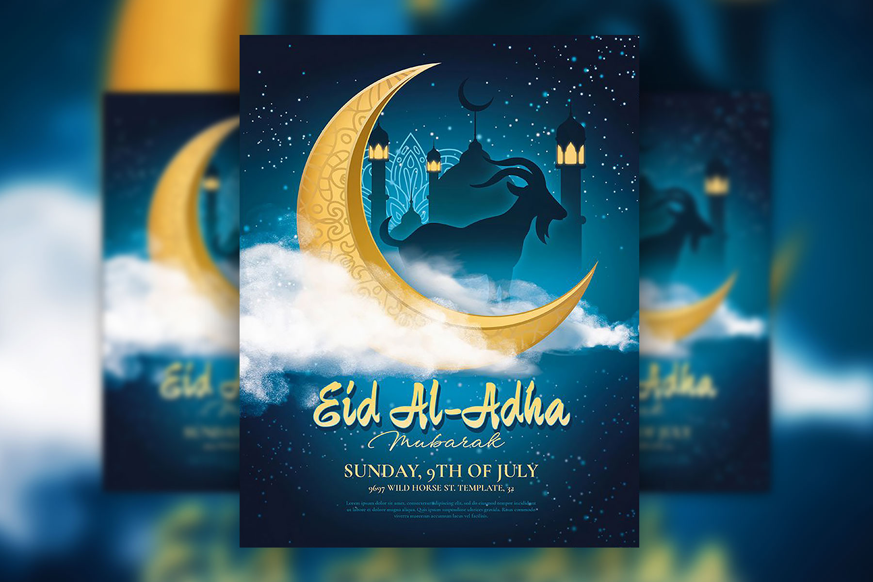 Festive Blue Eid Al Adha Flyer Template (FREE) - Resource Boy