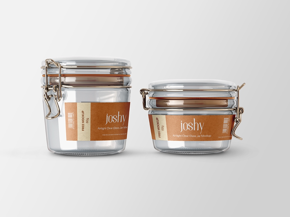 Front Sight of 2 Glass Jars and Labels Mockup FREE PSD