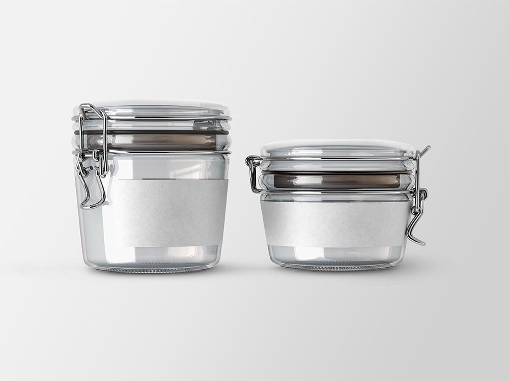 Front Sight of 2 Glass Jars and Labels Mockup FREE PSD