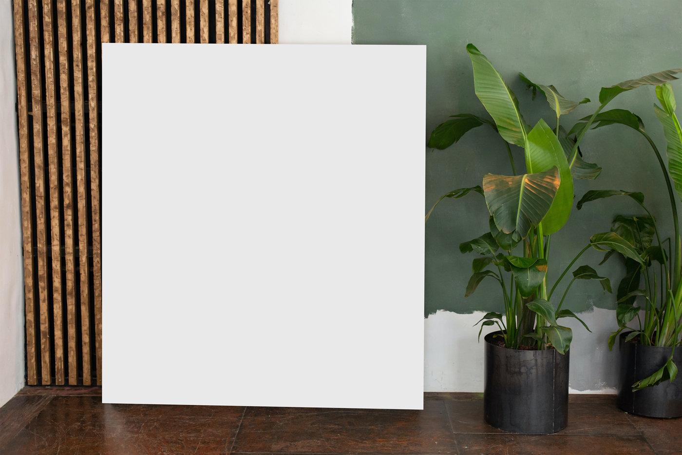 Front View of a Square Poster Mockup Leaning against the Wall FREE PSD