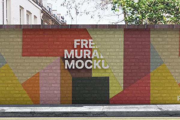 Front View of a Street Mural Wall Mockup FREE PSD