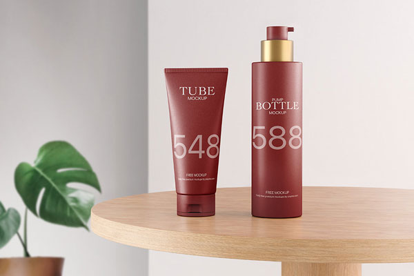 Front View of Cosmetic Tube and Pump Bottle Mockup FREE PSD