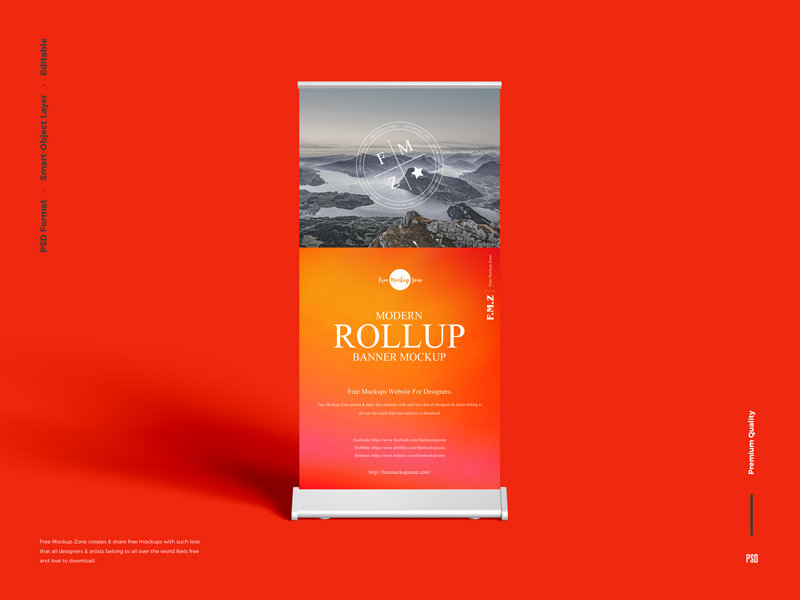 Front View of Modern Rollup Banner Mockup FREE PSD