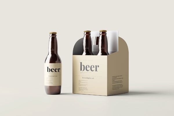 Front View of Pack of Beer Bottles Mockup FREE PSD