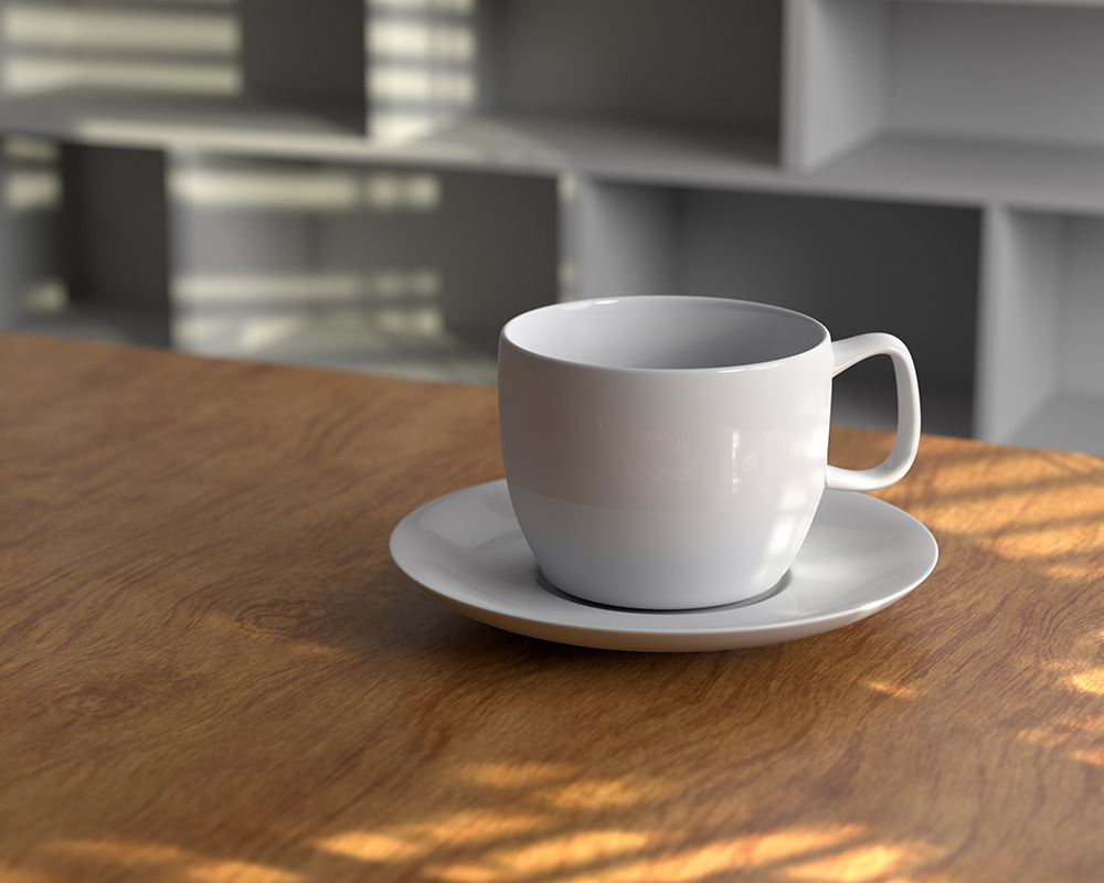 Front View of Tea Cup Mockup on Wooden Desk FREE PSD