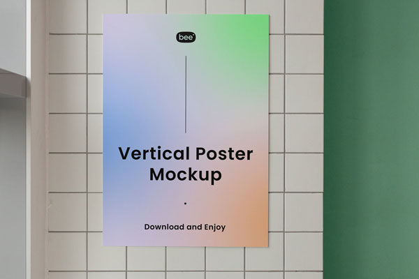Front View of Vertical Poster Mockup on Wall FREE PSD
