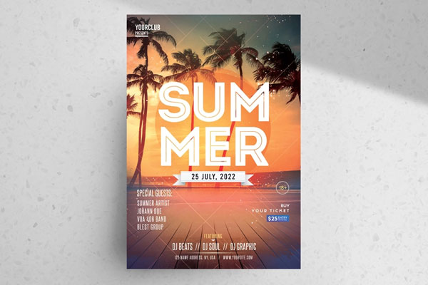 Geometric Sparkle Summer Party Flyer Template FREE PSD