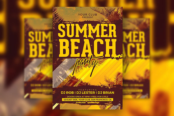 Illustrative Tropical Summer Beach Party Flyer Template FREE PSD
