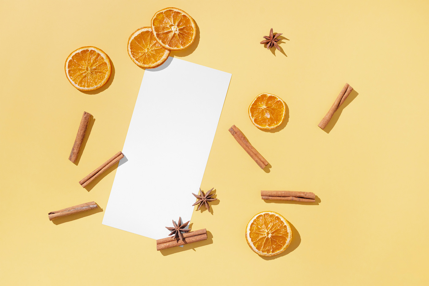Oblong Card Mockup Featuring Dried Fruit and Cinnamon FREE PSD