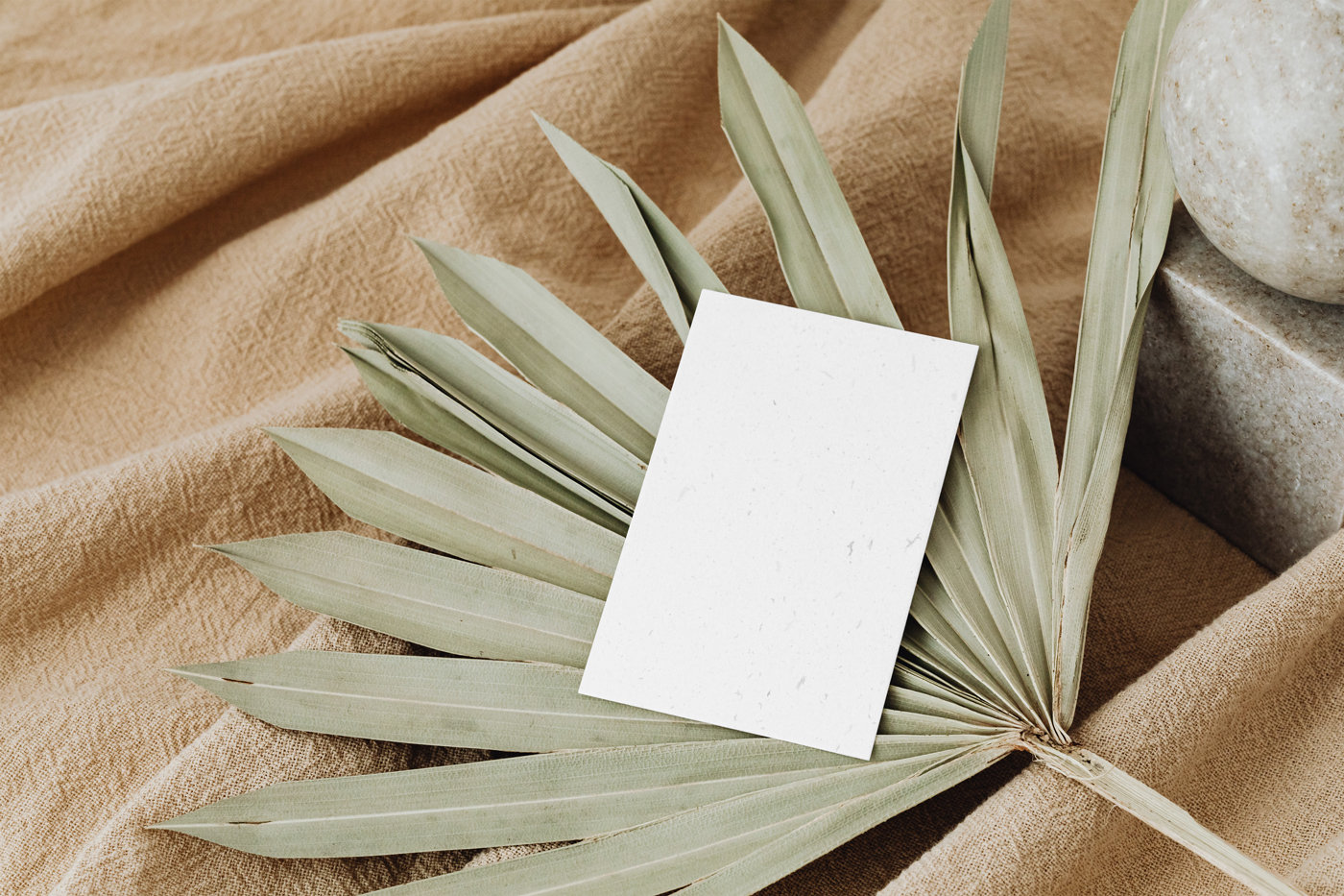 Perspective Sight of Eco Paper Card Mockup on Leaf FREE PSD