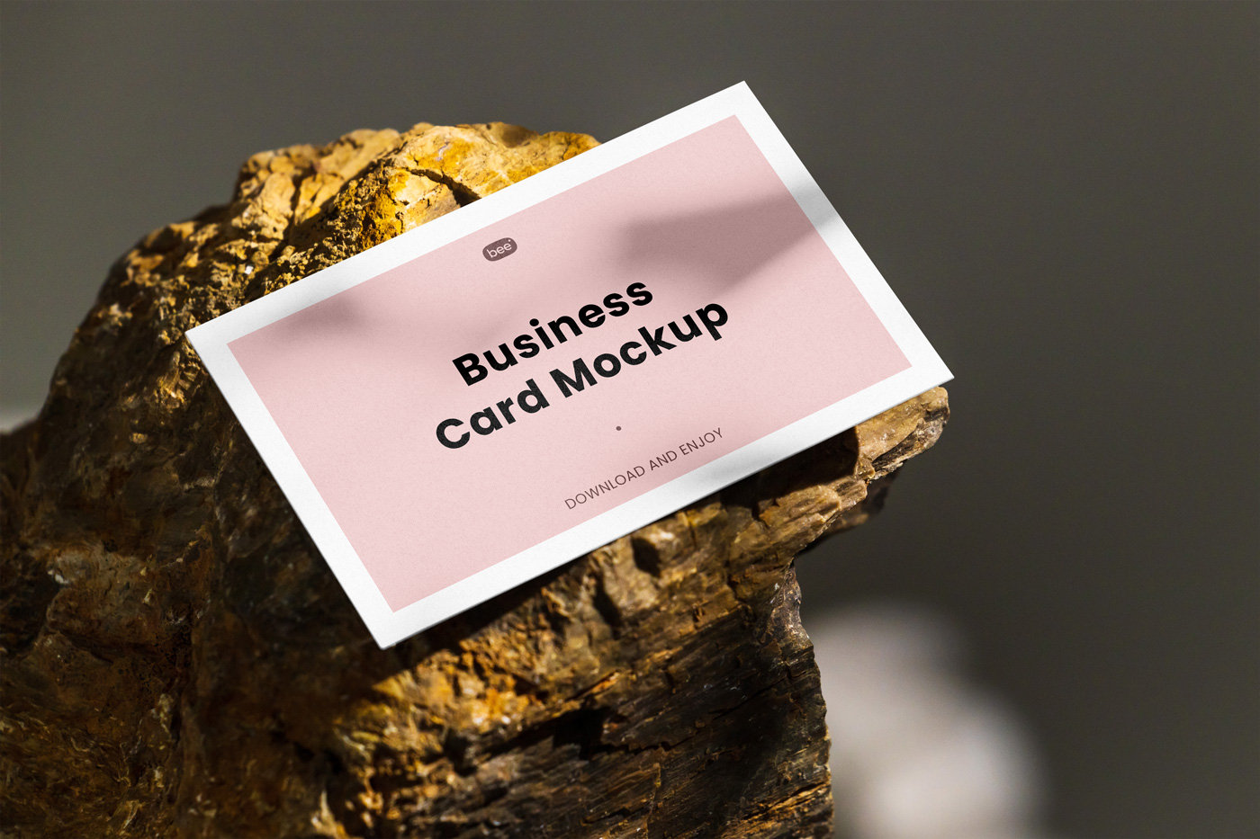 Perspective View of Business Card Mockup on Stone FREE PSD
