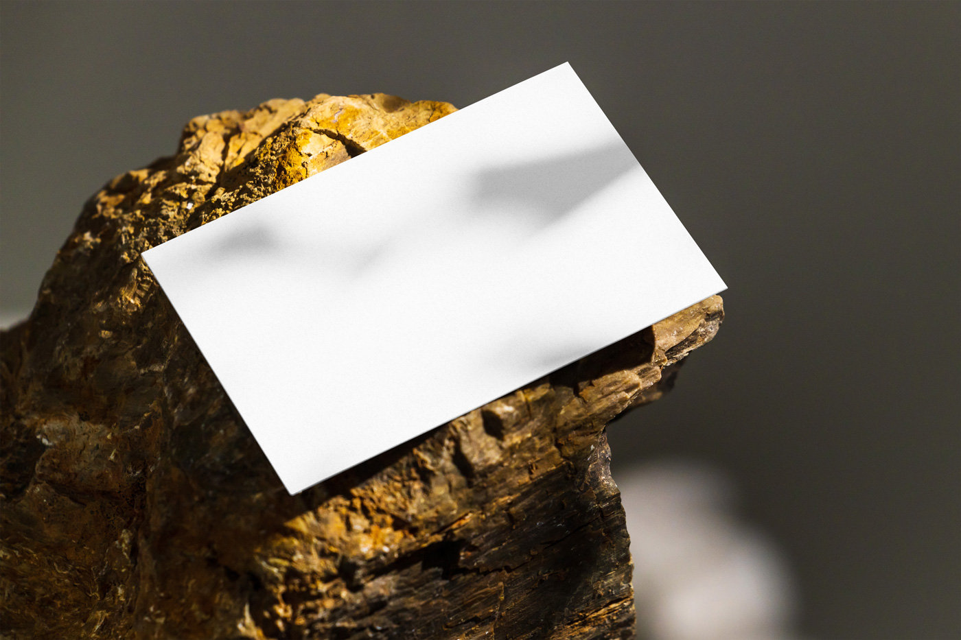 Perspective View of Business Card Mockup on Stone FREE PSD