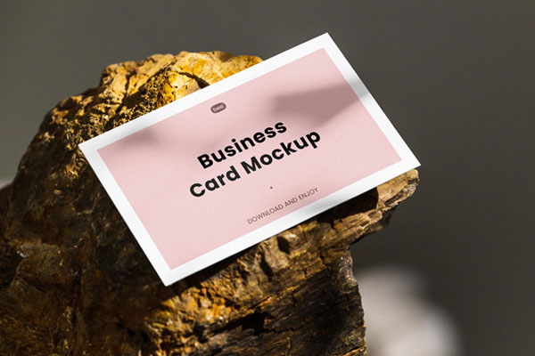 Perspective View of Business Card Mockup on Stone FREE PSD