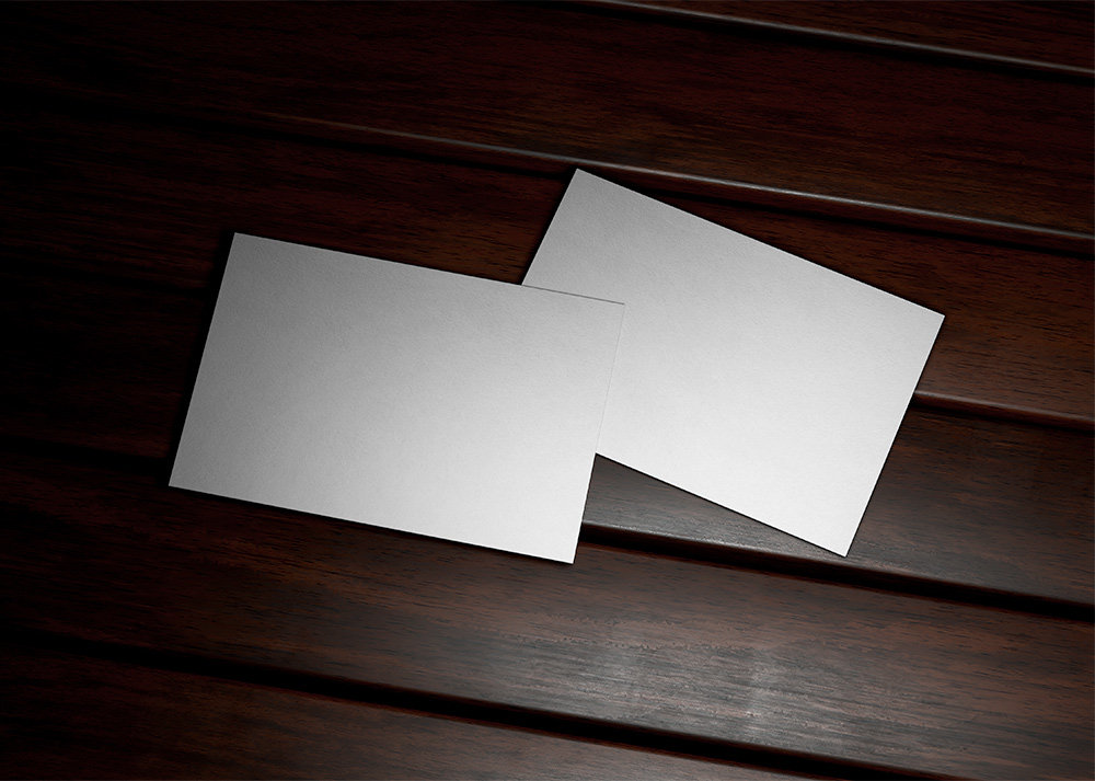 Top Sight of 2 business Cards Mockup on Wood Panels FREE PSD