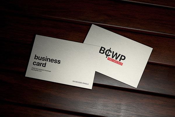 Top Sight of 2 business Cards Mockup on Wood Panels FREE PSD