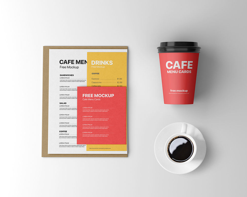 Top View Of Cafe Menu Card Mockup And Coffee Cup Free Download 