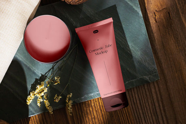Top View of Cosmetic Tube Mockup with Candle FREE PSD