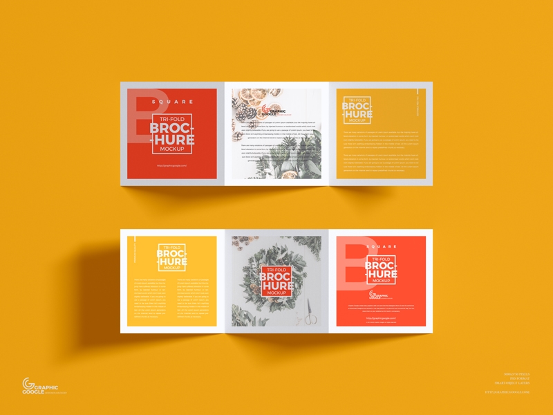 Top View of Square Tri-fold Brochure Mockup FREE PSD