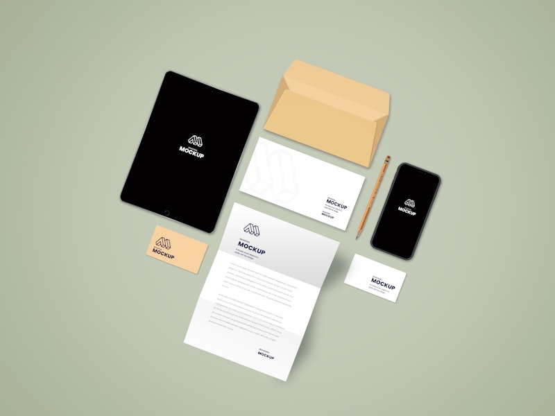 Top View of Stationery Branding Set Mockup Free Download | Resource Boy