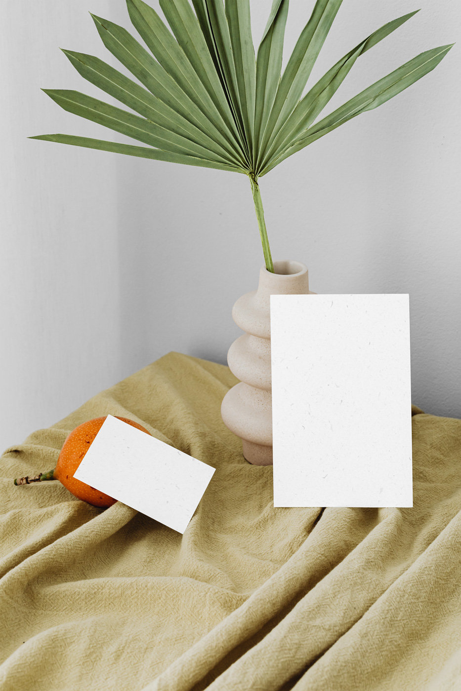 2 Stationery Eco Cards Mockup in Front View with Vase FREE PSD