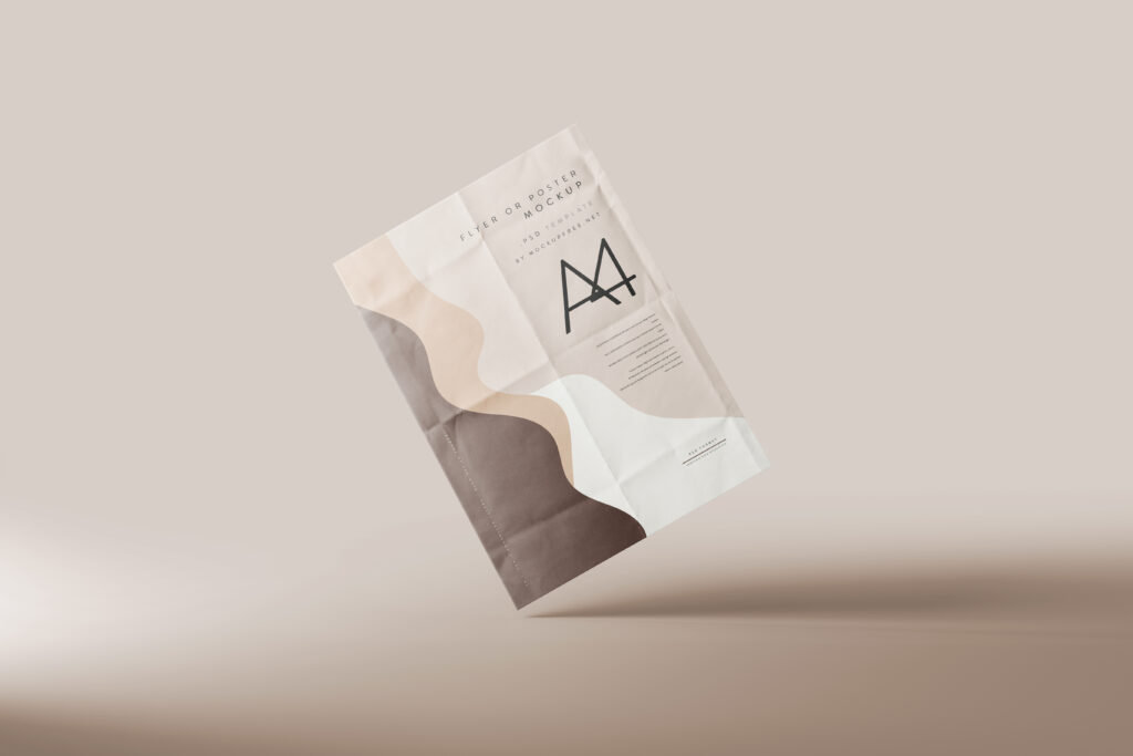 5 Angles of A4 Folded Poster / Flyer Mockup FREE PSD