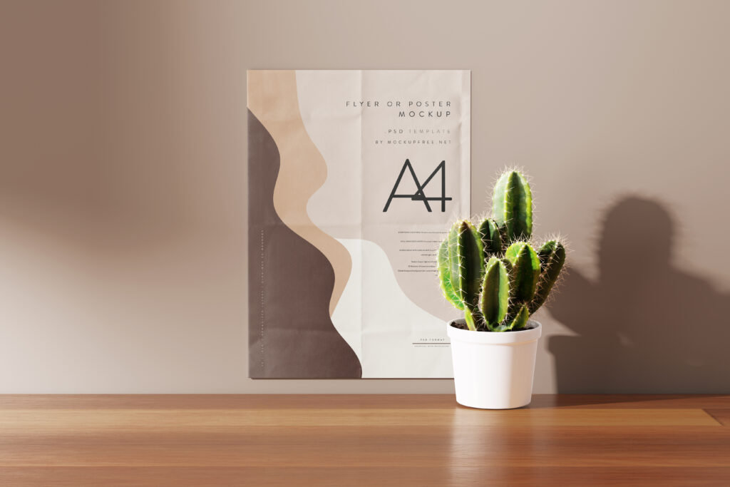 5 Angles of A4 Folded Poster / Flyer Mockup FREE PSD