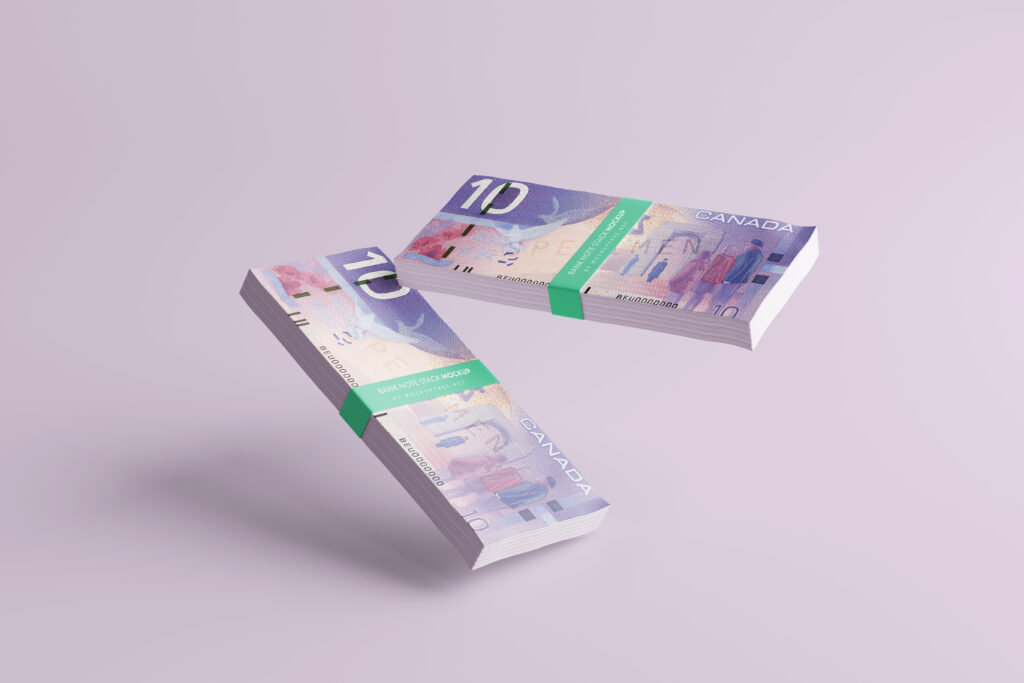 5 Shots of Bank Note Stack Mockup with a Paper Band FREE PSD