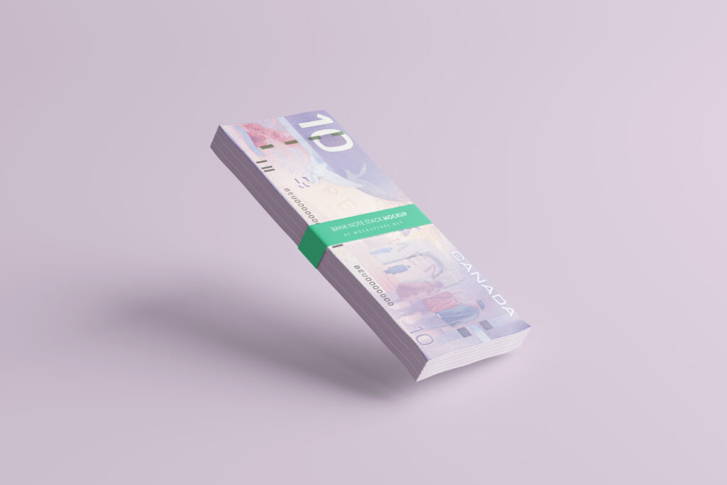 5 Shots of Bank Note Stack Mockup with a Paper Band FREE PSD