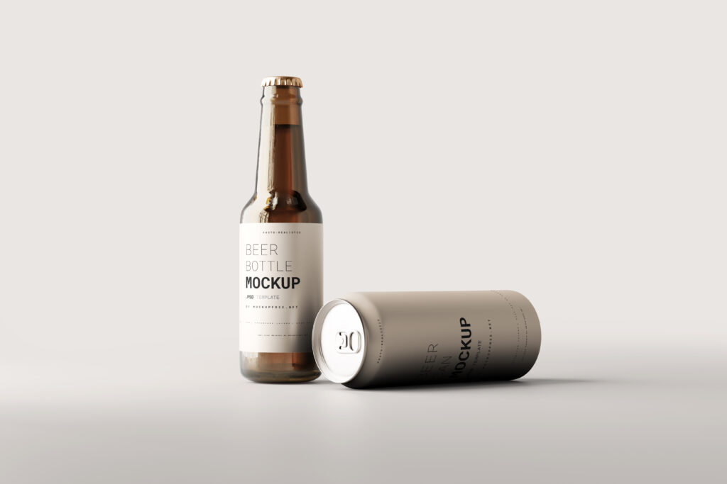 5 Shots of Beer Bottle Mockup and Can Mockup FREE PSD