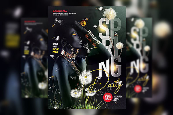 Black Modern Spring Party Flyer Template FREE PSD