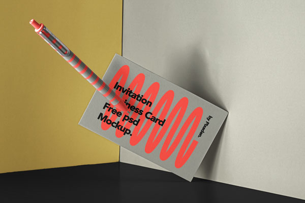 Front Sight of Business Card Mockup with Stationery Pen FREE PSD