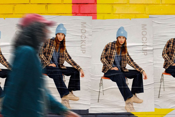 Front View of 4 Urban Wrinkled Posters Mockup FREE PSD