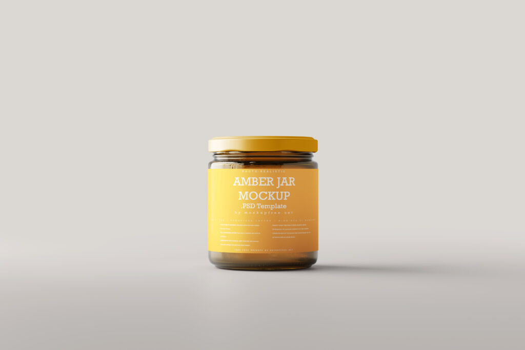 Front View of Amber Glass Jar Mockups in 3 Different Sizes FREE PSD