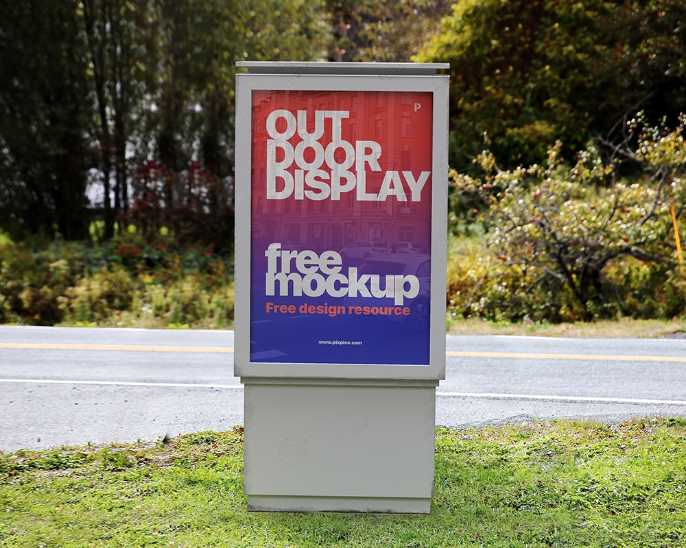 Front View of Outdoor Vertical Advertising Billboard Mockup FREE PSD