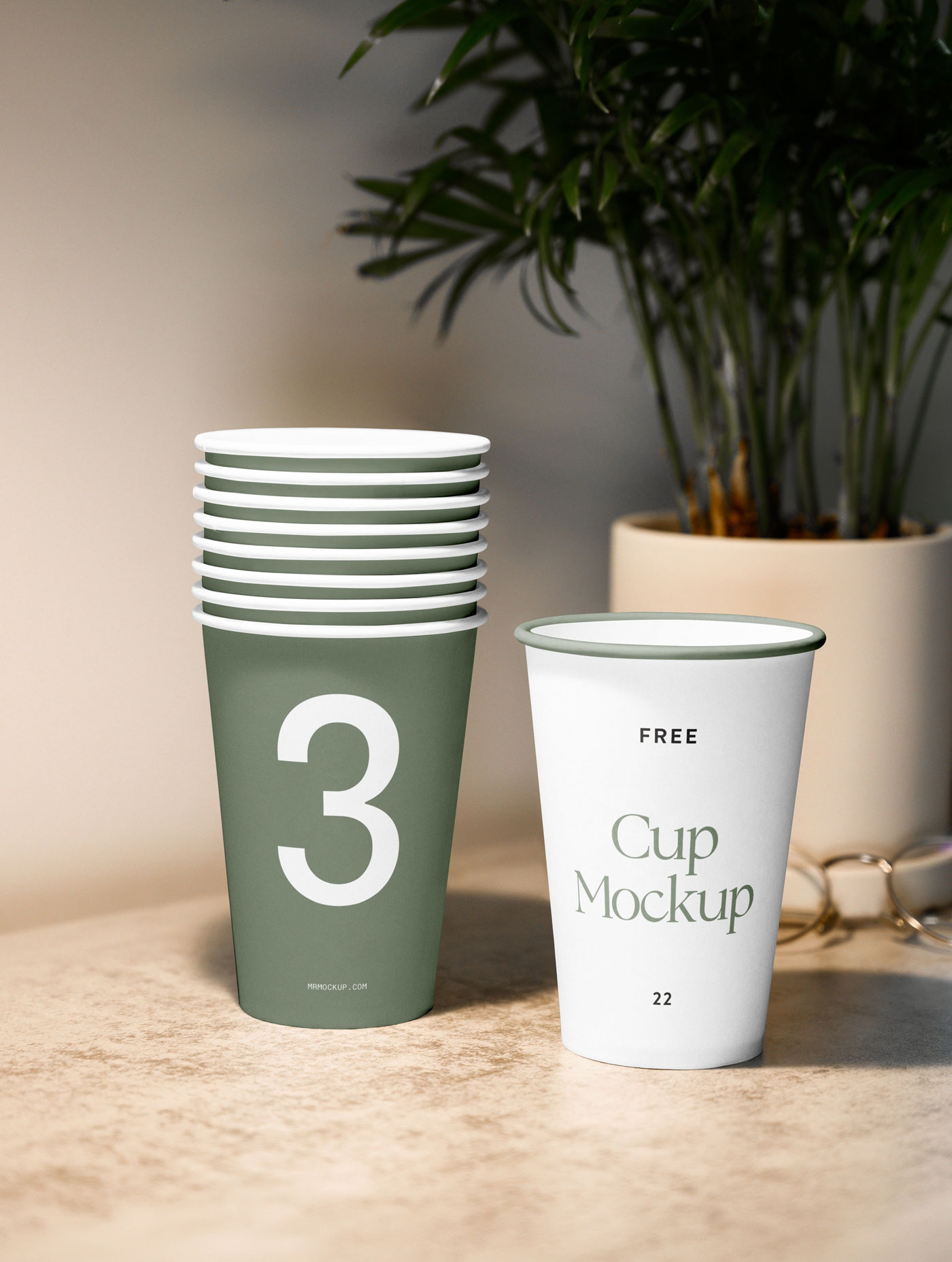 Front View Of Realistic Paper Cups Mockup On Table (FREE) | Resource Boy