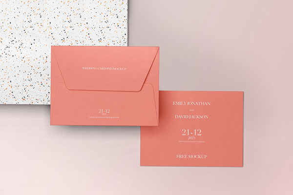 Front View of Wedding Card Envelope Mockup FREE PSD
