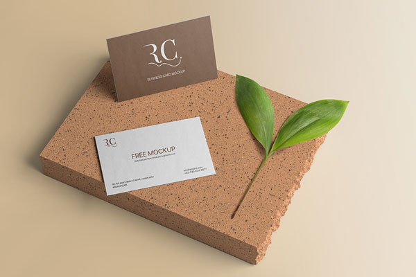 Perspective View of 2 Business Cards Mockup FREE PSD