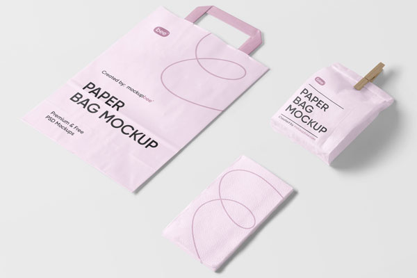 Perspective View of a Paper Bags and Napkin Mockup FREE PSD