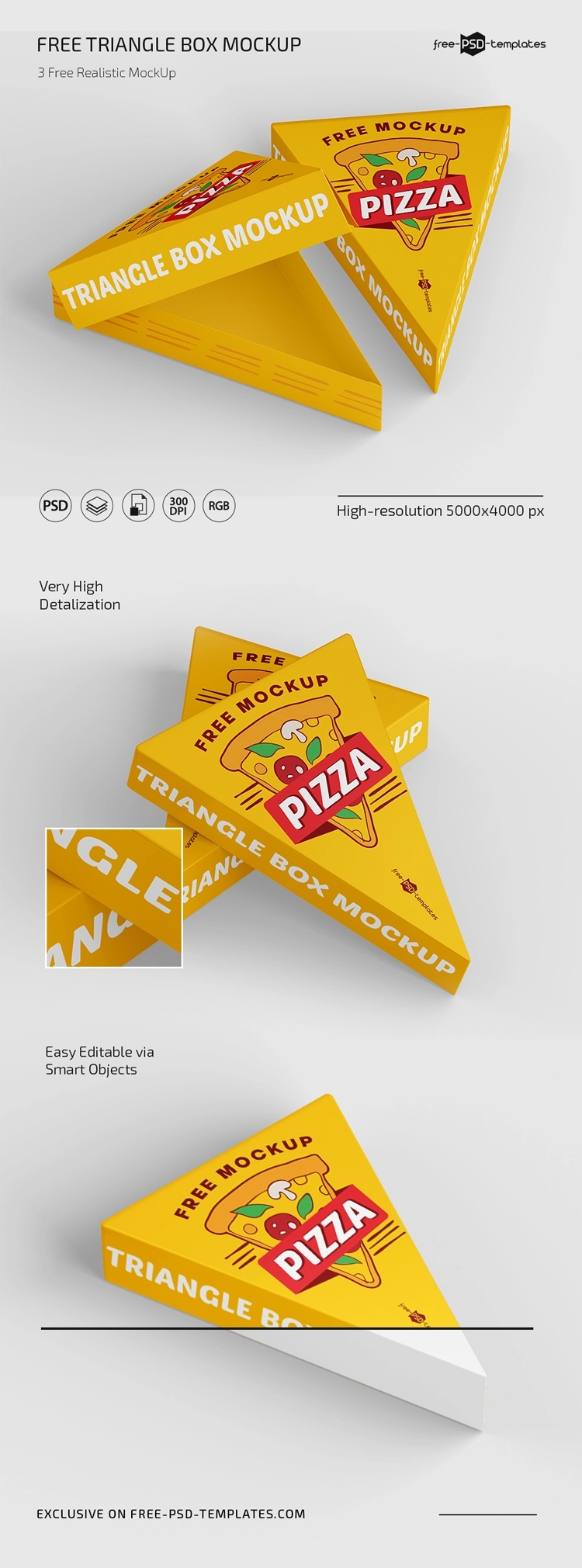 Perspective View of a Triangle Pizza Box Mockup FREE PSD