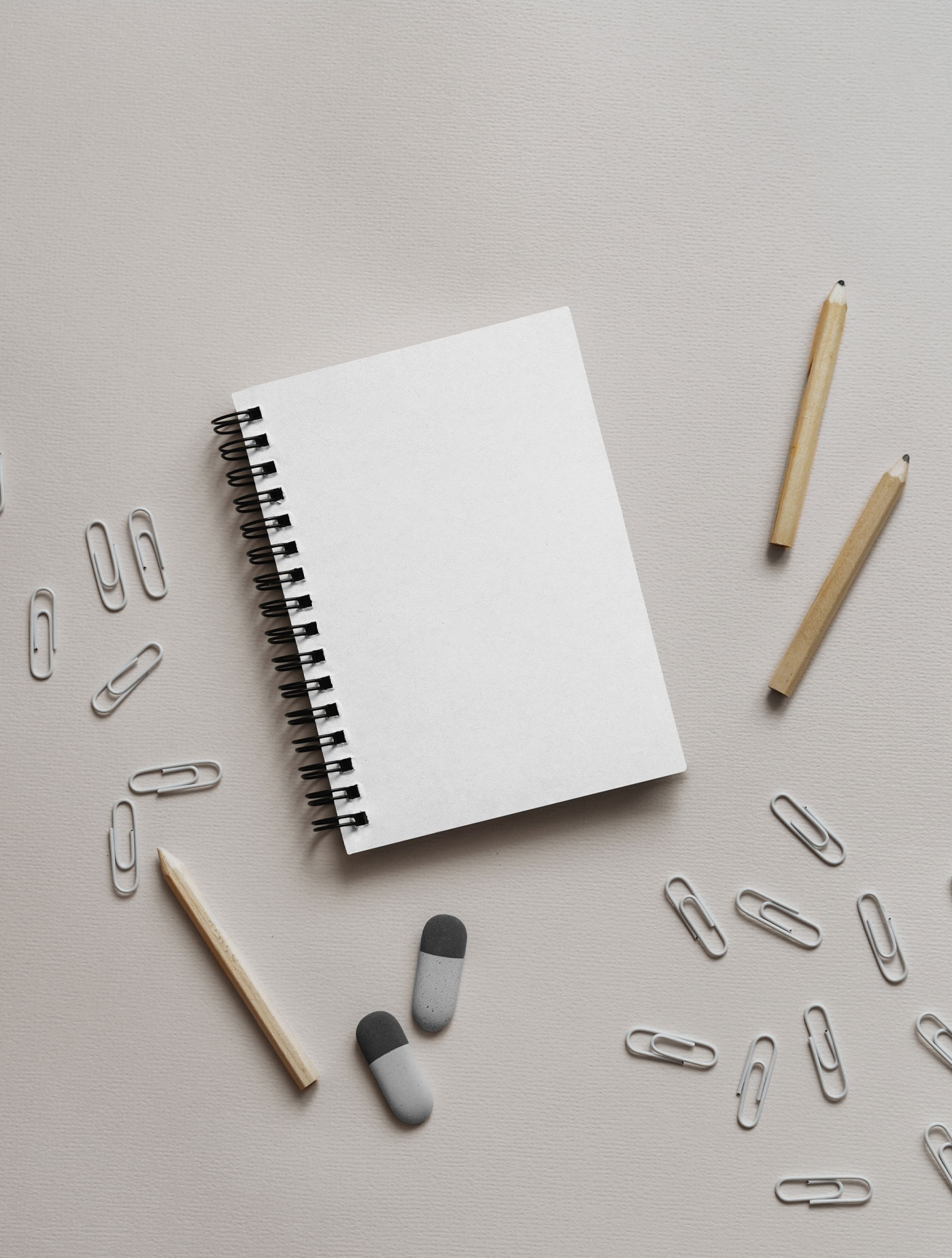 Top View of a Minimal Stationery Paper Notebook Mockup FREE PSD