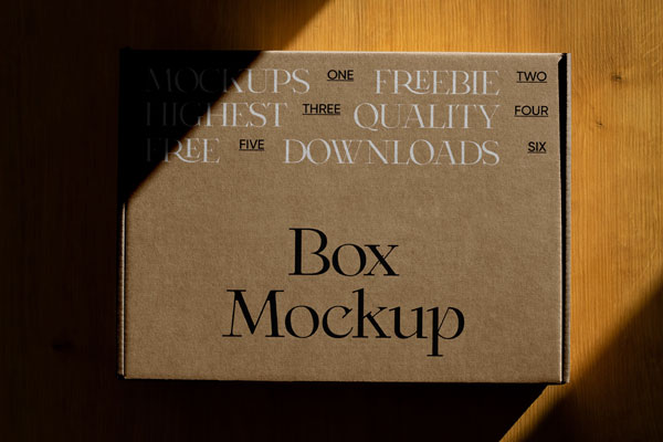 Top View of Paper Box Mockup on Wooden Floor FREE PSD