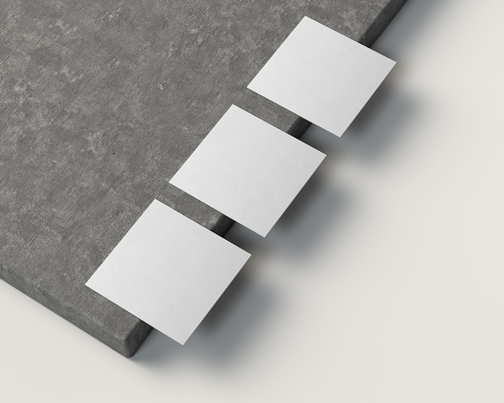 Top View of Square Business Card Mockup on Cement Block FREE PSD