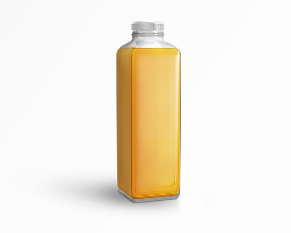 Close-up View of Square Glass Juice Bottle Mockup FREE PSD